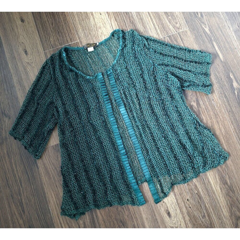 Open-Front Teal Knit Cardigan Sweater - Picture 3 of 10